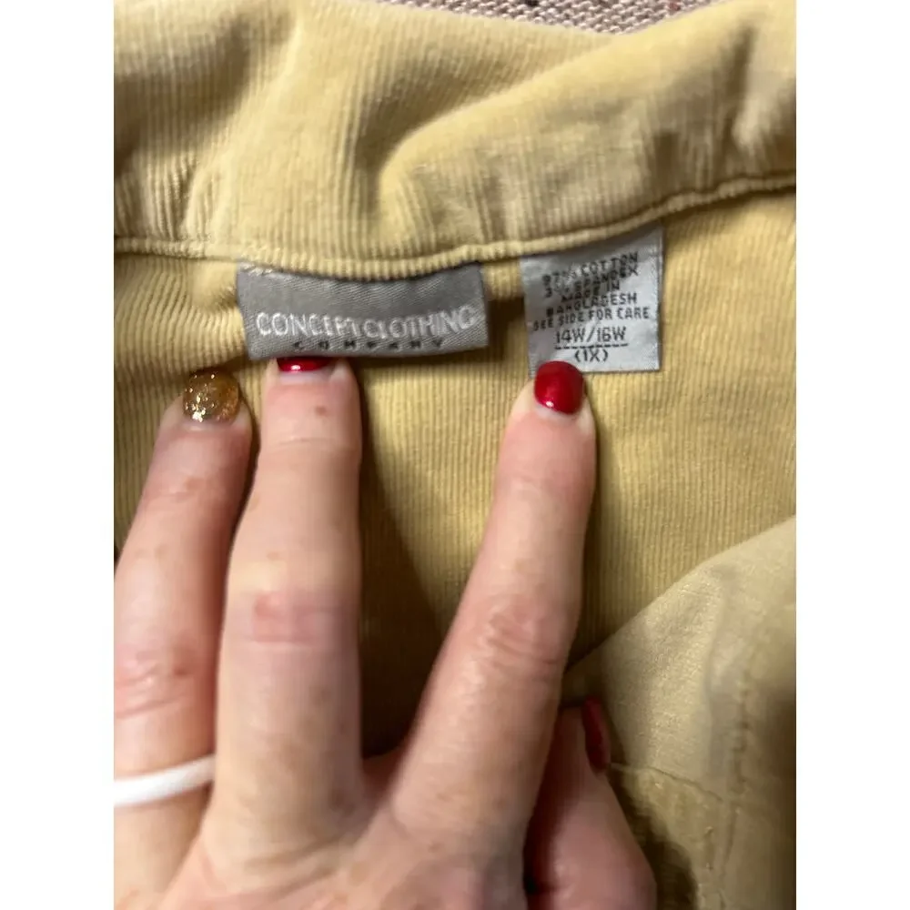 Concept Clothing Jacket Women's 1X Tan Corduroy Stretch Indi Grunge